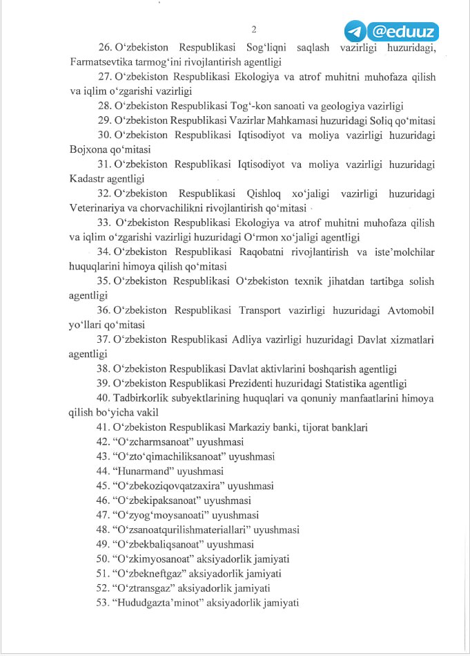 5 yillik ish stajiga ega xodimlar uchun o’qishga kirish tartibi